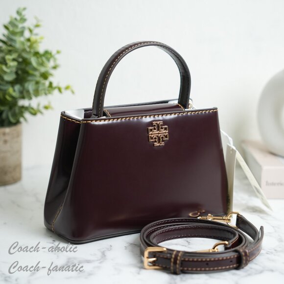 Tory Burch Britten Smooth Leather Mini Satchel Crossbody in Tempranillo 162831 - Picture 2 of 9